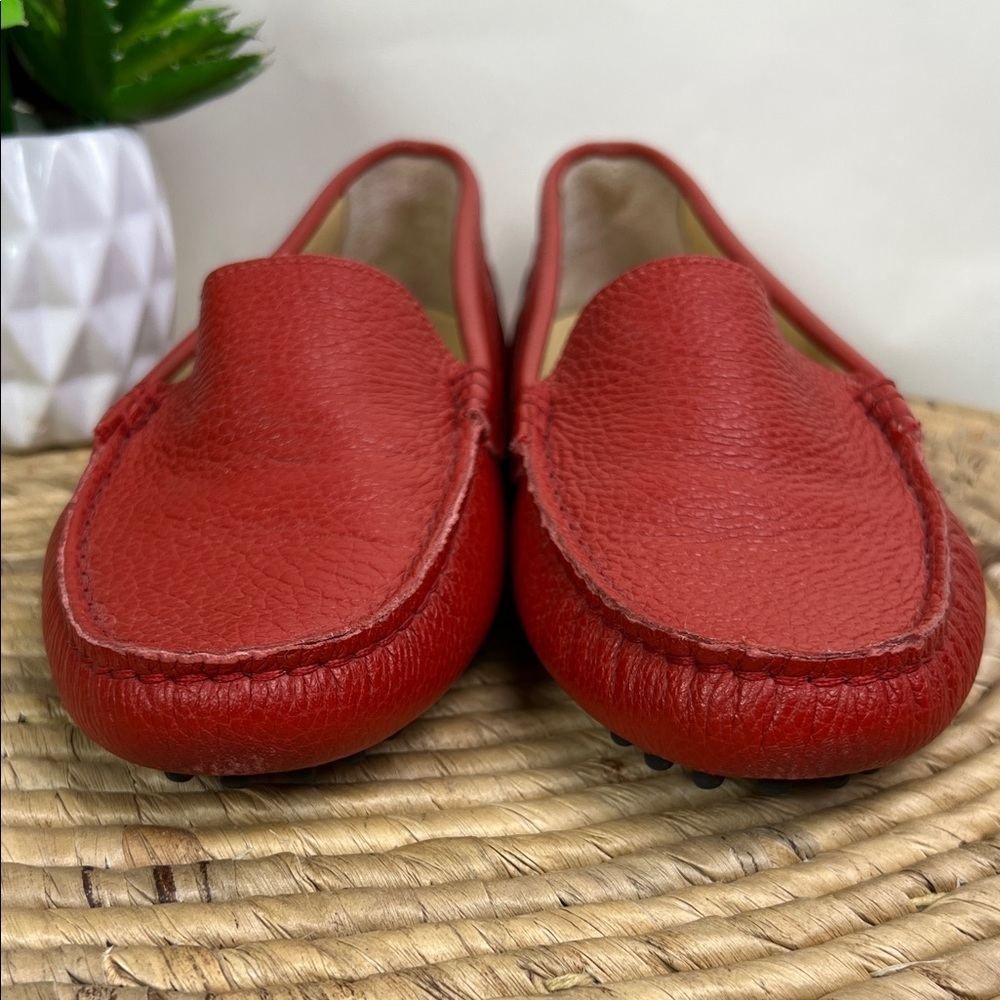 M Gemi Felize Loafers Red Matte Pebbled Leather Driving Moccasin Preppy 35.5 - Picture 2 of 12